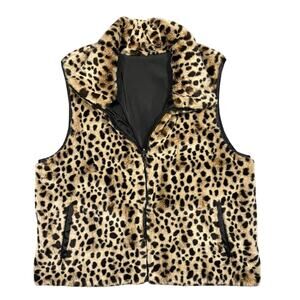 East 5th Cheetah Print Faux Fur Cozy Festival Reversible Zip Up Vest Women Large